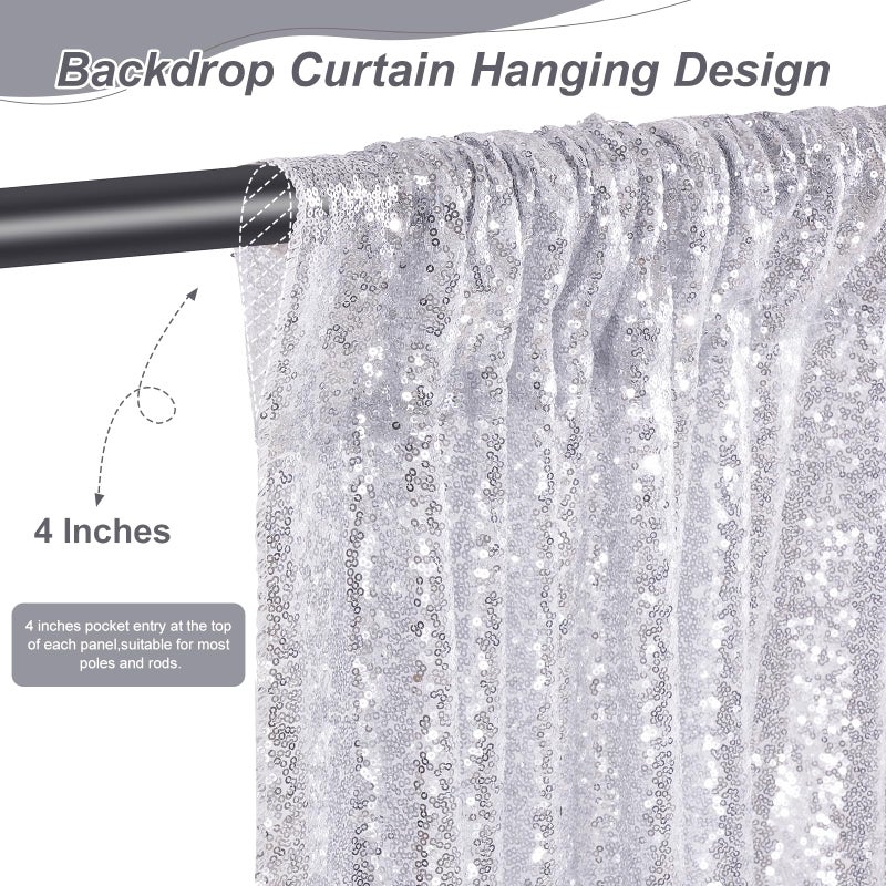 SoarDream Silver Sequin Backdrop Curtain Panels Stage 2 Pieces 2FTx8FT Sheer Silver Curtains Backdrop Photo Backdrop Curtains for Wedding Birthday Party Background Drapes Christmas Decorations - Image 4
